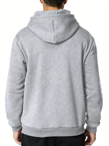 Sweat à capuche zippé de style vintage pour hommes en mélange de polyester/coton Tissu écologique à séchage rapide 300g Couleur unie Vêtements décontractés d'hiver - Product Image 3