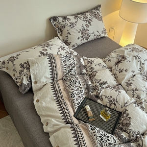 Bộ ga trải giường cao cấp chất liệu vải lanh <span class=keywords><strong>in</strong></span> họa tiết, gồm 4 món, cỡ Queen/King - Product Image 4