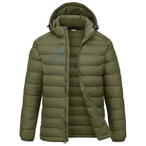 Veste matelassée légère pour homme avec capuche détachable Manteau d'hiver isolé résistant à l'eau avec poignets élastiques, ourlet réglable - Product Image 1