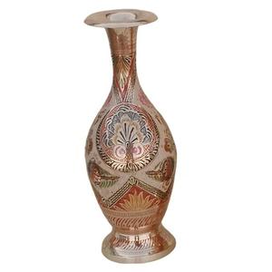 Vase à fleurs en laiton avec gravure multicolore peinture rouge or fini pour la décoration de table Vase à fleurs de haute qualité - Product Image 1