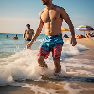 Short de plage décontracté pour homme avec cordon de serrage taille imperméable à l'eau, motif solide imprimé par sublimation - Product Image 4