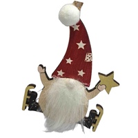 Adorno Colgante de Madera Natural con Diseño de Duende Feliz para Interiores, 8.5CM, Marca CK, Adorno para Árbol de Navidad, Regalo, Proveedor Confiable para Festividades