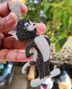 Pendentif Chat de Dessin Animé Glacé en Argent Sterling Plaqué Rhodium avec Moissanite Noire et Blanche, Entièrement Sertie, Style Hip Hop, Motif Animal - Product Image 2