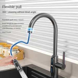 Grifo de Cocina Extraíble con Pantalla Digital Electrochapada, Grifo de Agua Fría y Caliente para Fregadero, Barra, Balcón - Product Image 2