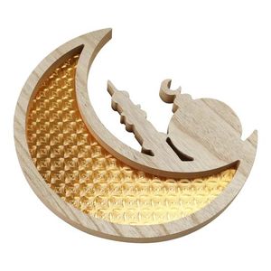 Juego de Bandejas de Madera con Diseño de Luna y Estrella para Eid Mubarak, Plato Decorativo de Madera Contrachapada Natural para Ramadán Kareem, para Fiestas y Cenas Islámicas en el Hogar - Product Image 5