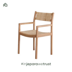 Chaise en bois naturel artisanale avec siège en paille tissé à la main, chaise bohème rustique, meubles artisanaux en teck massif et acajou Sungki - Product Image 2