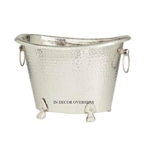 Hot Selling Silver Shiny Polished Hammered Texture Stainless Steel Viking Drinkware Ice And <b>Wine</b> Bucket With Horn Design Handle - Product Image 4