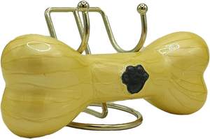 Urnas decorativas de aluminio para mascotas con forma de hueso, ataúd con marca de pata grabada a mano para cenizas de mascotas con soporte de exhibición, único (amarillo) - Product Image 2