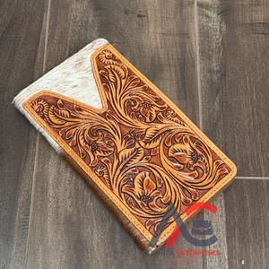 Portefeuilles pour hommes personnalisés OEM & ODM Porte-monnaie en cuir de vachette usiné à la main Designer en cuir véritable longs portefeuilles à deux volets pour unisexe - Product Image 1