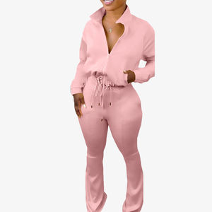 Ensemble de pantalons de jogging vintage deux pièces pour femmes Survêtement évasé à jambe large avec motif solide pour un jogging confortable - Product Image 6