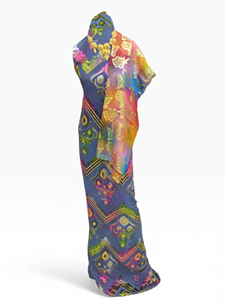 Purple Maqbal Dirac Fabric with Blue Gold Geometric Embroidery & Floral Jacquard <b>Shawl</b> Luxury <b>Wedding</b> Set - Product Image 4