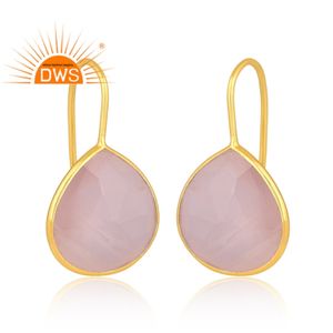 Pear Cut Natural Pink Rose Quartz Gemstone <b>Set</b> 18k Gold On 925 Silver Dangle Hook Earrings Manufacture of <b>Indian</b> <b>Jewelry</b> - Product Image 4