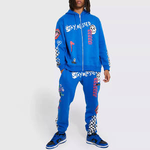 Heavyweight Pure Cotton Tracksuit Fashionable Winter Wear with Zip Style Graphic Printing Solid Pattern Breathable Sweat Suit - Product Image 1