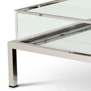 Harvey Rectangular Polished Stainless Steel Coffee <b>Table</b> with Storage Modern Living Room Furniture Set - Product Image 3