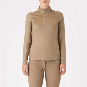 BIG TEN APPAREL Pull à col zippé beige à manches longues pour femme, en polyester, couche de base - Product Image 2