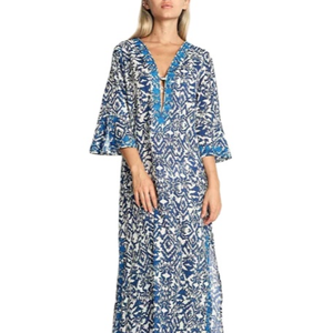 Deep Front V-Neck Digital Printed Mangas largas Tobillo Longitud Casual Mujeres Impreso Beach Wear Vestidos - Product Image 1