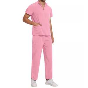 Cómodo uniforme de Enfermería Médica Scrub Set Hombres Mujeres Cremallera Tops Pantalones de pierna recta Hospital Clínica Salón Venta al por mayor Scrubs - Product Image 4