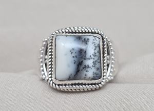 925 Sterling Silver Dendritic Agate <b>Ring</b> Square Black & White Agate Jewelry Handmade Boho <b>Statement</b> <b>Ring</b> Unique Gift for Her - Product Image 5