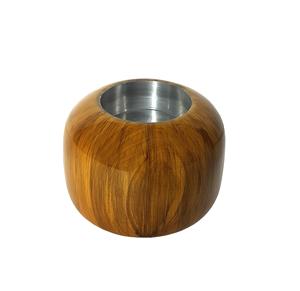 Urne votive à bougie en aluminium au design exclusif Urne commémorative en cendres ronde en métal avec finition en bois - Product Image 1