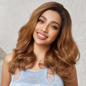 DWY 20 Inch Flax <b>Brown</b> Long Curly <b>Wig</b> with Transparent Lace Front for Women Model DWY-BL66079-1 - Product Image 1