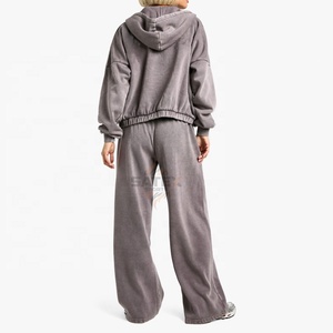 Conjunto Deportivo de Invierno Personalizado con Lavado Ácido para Mujer, Ropa Deportiva Informal de 2 Piezas, Pantalones Jogger Holgados con Cordón, 100% Algodón - Product Image 5