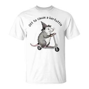 T-shirt grafica Off to Cause a Kerfuffle Opossum Scooter, abbigliamento promozionale di alta qualità - Product Image 1