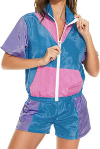 Conjunto corto cortavientos impermeable transpirable de secado rápido para mujer personalizado ligero para gimnasio y deportes al aire libre cierre de cremallera de verano - Product Image 4