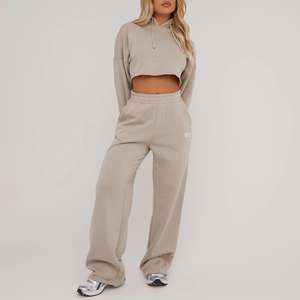 Moda minimalista en blanco Sudadera con capucha Mujer Casual Crop Drop Shoulder Oversized Hoodie Pullover - Product Image 4