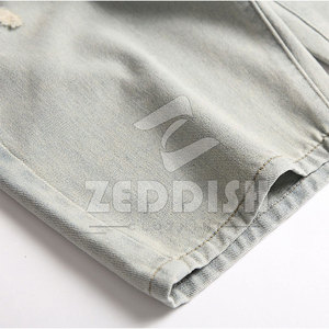 Shorts en jean sur mesure de style nouveau, couleur unie, effet usé, fabriqués au Pakistan - Product Image 5