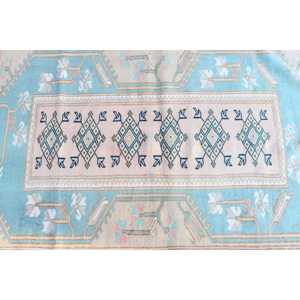 Alfombra Turca Pequeña de 3x4.4 pies (91x135 cm), Alfombra de Lana Azul Vintage con Diseño Abstracto - Product Image 4