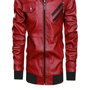Chaqueta de cuero PU con cuello levantado informal ajustada para hombre, capucha, cremallera, diseño frontal, tela ligera a juego de colores para la temporada de invierno Plus - Product Image 3