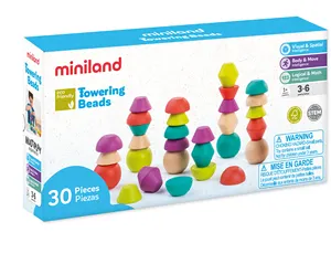 Manik-manik handuk Miniland (30 buah) 4,5 cm mainan kualitas tinggi Spanyol untuk pengembangan keterampilan koordinasi anak