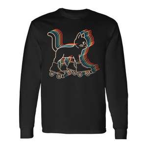 Vintage Fun Cat <b>Roller</b> Skates Long Sleeve T-Shirt Promotional Lifestyle Hobby Clothing - Product Image 1