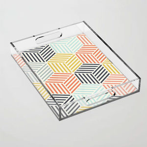Plateau de service rectangulaire en acrylique transparent imprimé sur mesure, plateau en lucite transparent pour bar, restaurant, plateau de service géométrique pour la cuisine - Product Image 1