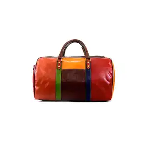 High quality made in Italy genuine Vegetable tanned multicolor leather travel unisex luggage or weekender bag