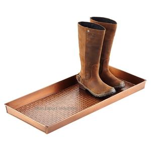 Bandeja de botas Rectangular de lujo moderna tallada en Metal con acabado plateado para entrada del hogar, sala de estar, armario, zapatos de tamaño personalizado - Product Image 4