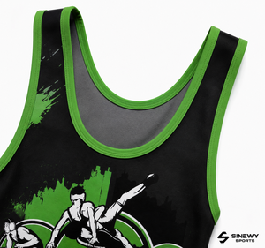 SINEWY SPORTS Singlet de Lucha Libre para Hombre, Personalizado por Sublimación, Elástico en Cuatro Direcciones, Protección UV, Ajustado, Absorbe la Humedad, Verde y Negro - Product Image 6