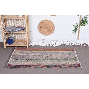 Vintage <b>Wool</b> Rug Beige <b>Red</b> Patchwork Design Large Area 9x12 Rectangle Abstract Pattern for Entryway Hallway Latex Rug 2.3x4 ft - Product Image 2