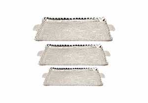 Ensemble de plateaux en métal antique moderne Design gravé complexe en relief Ensemble 3 pour les cadeaux de fête à la maison Nourriture peinte - Product Image 3