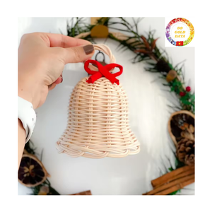 Ensemble d'ornements de Noël en rotin rustique fait à la main en osier naturel Boho arbre décoration suspendue pour la décoration de maison de vacances d'hiver - Product Image 1