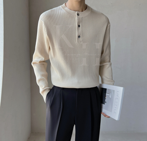 Best Selling <b>Vintage</b> Buckle Round Neck Solid Color <b>Sweater</b> Casual Basic Knit Men's <b>Sweater</b> Long Sleeve Pullover Classic Outfits - Product Image 6