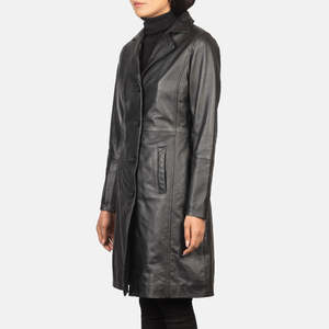 Manteau en cuir réversible noir Alexis à simple boutonnage, imperméable, brodé, tailles XS-XL, parka formelle en nylon tissé imprimé pour automne/hiver - Product Image 3