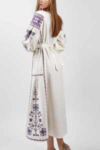 Robe brodée de taille américaine en lin de couleur blanche décente élégante Robe midi légère Prix de gros Robe ukrainienne pour femme - Product Image 2