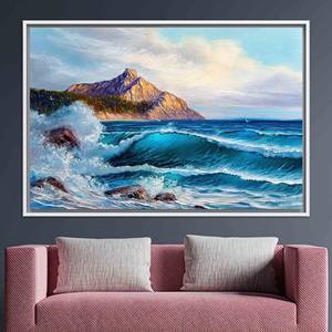 Tableau imprimé sur toile : paysage de montagne en bord de mer, toile encadrée blanche - Product Image 1