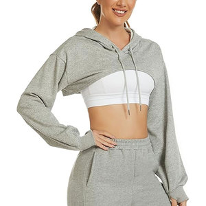 Sudadera con capucha de invierno informal personalizada OEM para mujer, corte corto antibolitas transpirable de Color sólido con logotipo personalizado estampado bajo MOQ - Product Image 2
