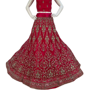 Style traditionnel indien lourd Choli Jharkan miroir broderie travail adultes Net tissu vêtements de mariée Jharkan Lehenga pour mariage - Product Image 1