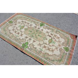 Tapis turc Vintage Beige Vert 3.6 X 6.8ft fait à la main en laine grande surface Patchwork Design rectangulaire couloir Latex pour la décoration de la chambre - Product Image 2