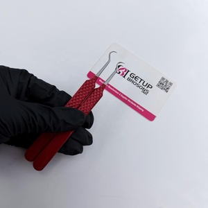 New Red Powder Coating Double Curved Style Eyelash Extension Tweezers <b>Silver</b> Tip Diamond Grip With Custom Logo Beauty Instrument - Product Image 1