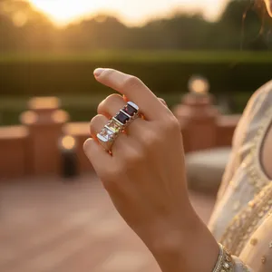 Bague statement pour femme, élégante, en argent, multi-pierres précieuses, plaquée or 18 carats et or rose, pour les occasions chrétiennes, pierres précieuses incrustées - Product Image 2