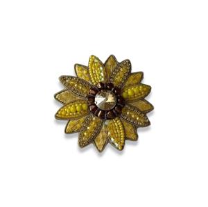 Broche en cuivre bleu fleur avec perle de cristal broderie à la main fil de lingot perlé Design-cadeau et accessoire de mariage de fête - Product Image 2